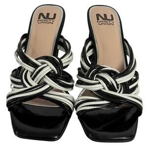 Ninety Union Raddle Black Silver Sculptural Heel Strappy Sandals Women's Size 10